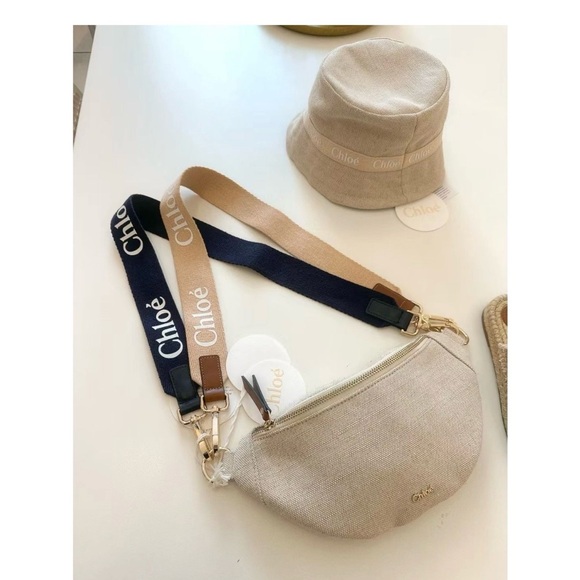 Chloe Handbags - Chloe Girl's Canvas Bum / Fanny Bag Body Bag Canvas  Beige and Tan, Navy Strap